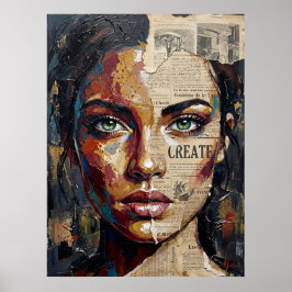 Abstraktes Mixed-Media-Porträt Frauengesicht Palet Poster