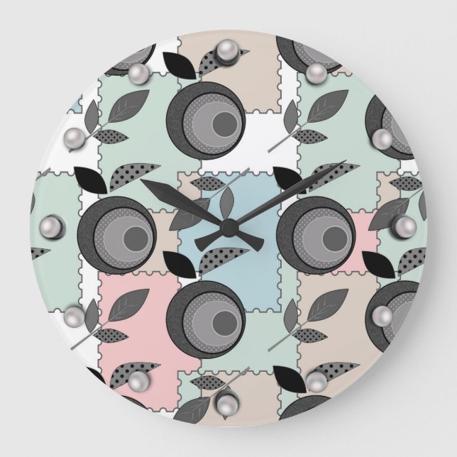 Abstraktes, modernes Apfelfruchtmuster geometrisch Große Wanduhr (Vorderseite)
