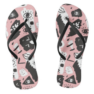 Abstraktes modernes Aug- und Lippenmuster Flip Flops