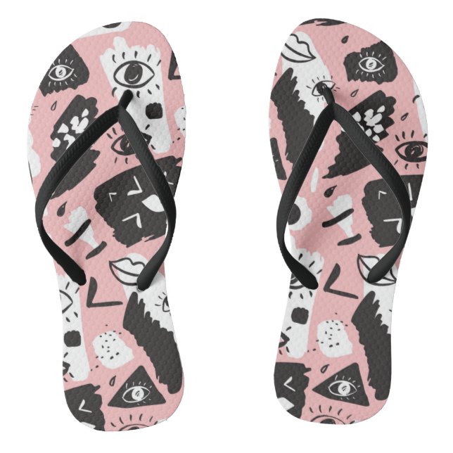 Abstraktes modernes Aug- und Lippenmuster Flip Flops (Fußbett)