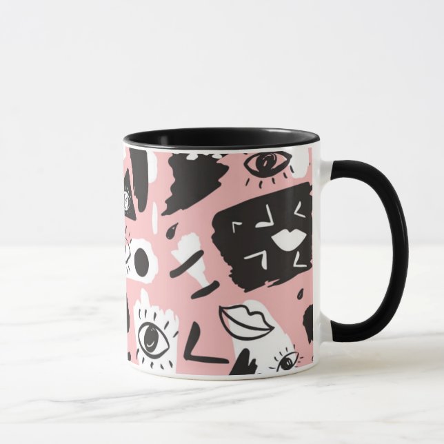 Abstraktes modernes Augen-u. Lippenmuster Tasse (Rechts)