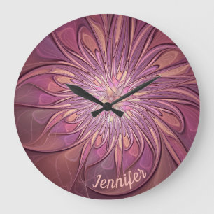 Abstraktes modernes Fraktal Berry Colors Name Große Wanduhr