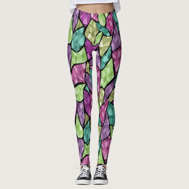 Abstraktes modernes Glasmosaikfliesen-Muster hell  Leggings (Vorderseite)
