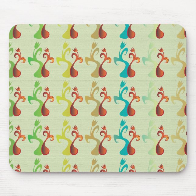 Abstraktes modernes mehrfarbiges Tulpen-Blumenmust Mousepad (Vorne)