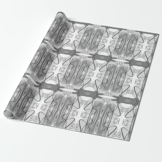 Abstraktes, modernes Monoton Black und White Boho Geschenkpapier (Ungerollt)