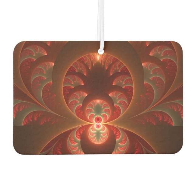 Abstraktes modernes, orangefarbenes Fraktal Autolufterfrischer (Vorderseite)