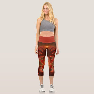 Abstraktes modernes, orangefarbenes Fraktal Capri Leggings
