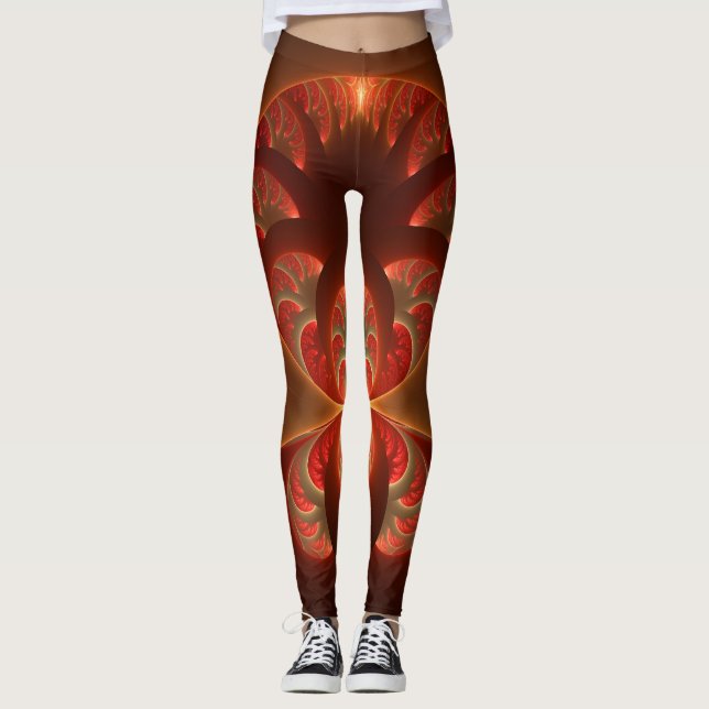 Abstraktes modernes, orangefarbenes Fraktal Leggings (Vorderseite)