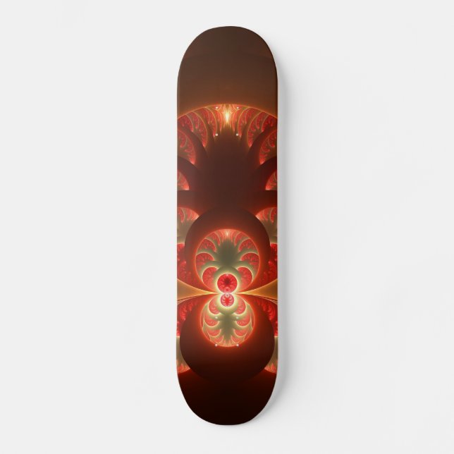 Abstraktes modernes, orangefarbenes Fraktal Skateboard (Vorderseite)