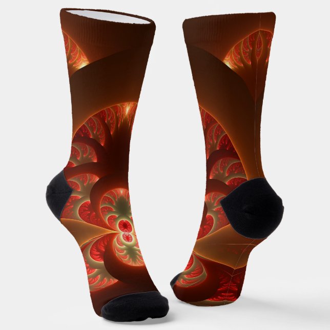Abstraktes, modernes, orangefarbenes Fraktal Socken (Gewinkelt)
