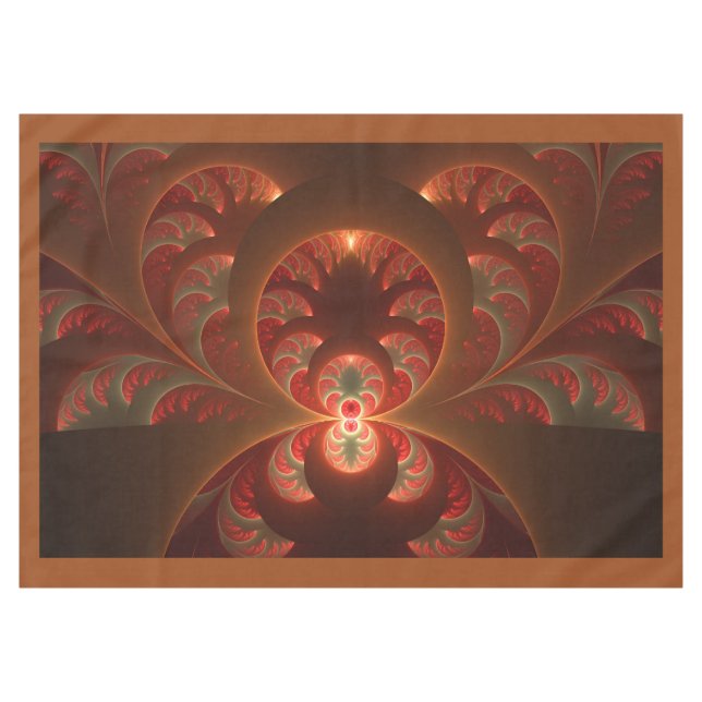 Abstraktes modernes, orangefarbenes Fraktal Tischdecke (Vorderseite (Horizontal))