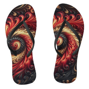 Abstraktes, modernes Rot, Schwarz und Gold Flip Flops