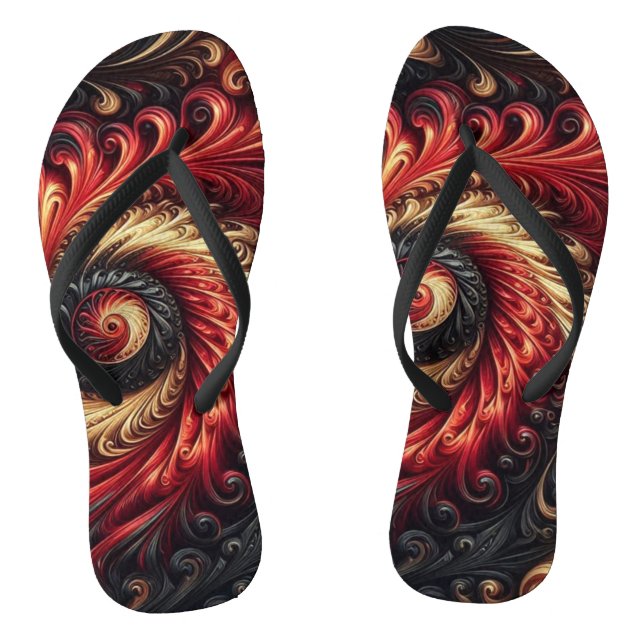 Abstraktes, modernes Rot, Schwarz und Gold Flip Flops (Fußbett)