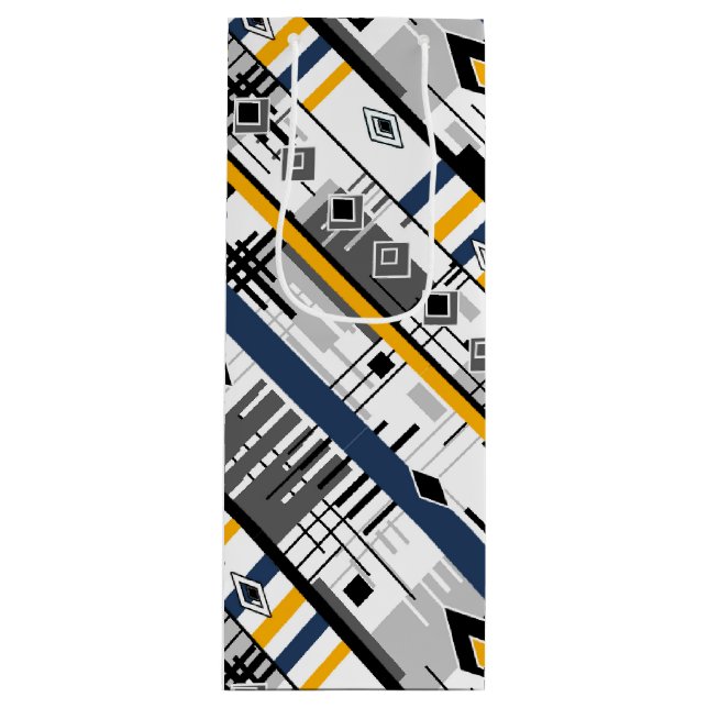 Abstraktes, modernes, Schwarz-weiß-gelbes Ornament Geschenktüte Für Weinflaschen (Vorderseite)