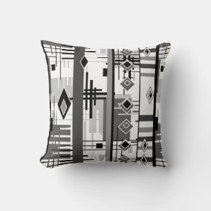Abstraktes, modernes, Schwarz-weiß-gelbes Ornament Kissen