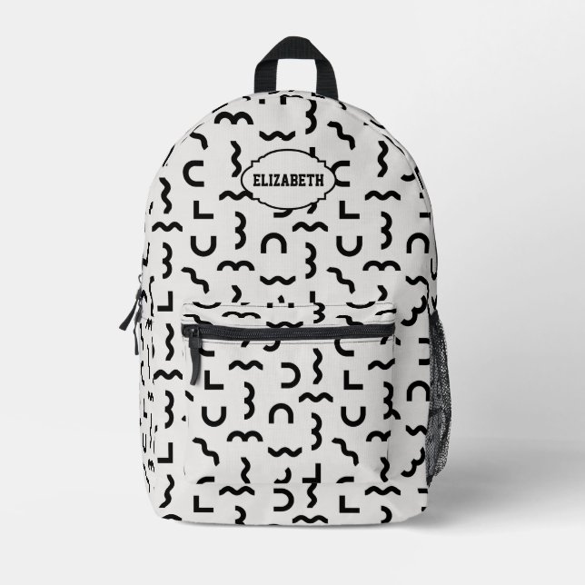 Abstraktes monochromes Muster mit Name Bedruckter Rucksack (Vorderseite)