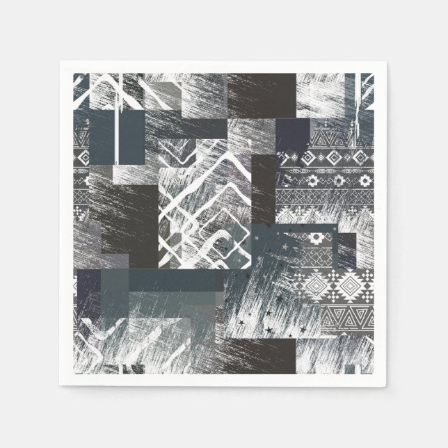 Abstraktes monochromes Patchwork Serviette (Vorderseite)