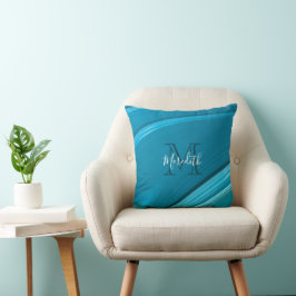 Abstraktes Monogramm Aquamariner blauer Swirl Kissen