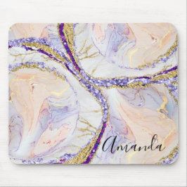 Abstraktes Monogramm aus blauem, Lila und goldfarb Mousepad