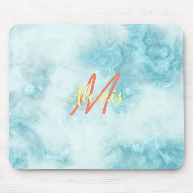 Abstraktes Monogramm aus blauem Marmor Mousepad (Vorne)
