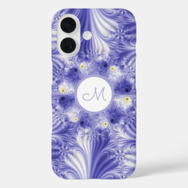 Abstraktes Monogramm Elegantes Silky Blue Fraktal iPhone 16 Hülle