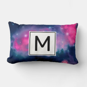 Abstraktes Monogramm für rosa und blaue Galaxie un Lendenkissen