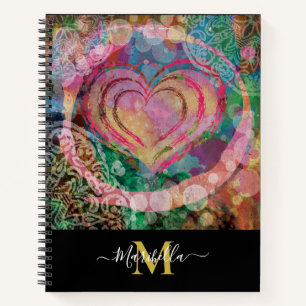 Abstraktes Monogramm mit rosa Herz Liebe Notizbuch