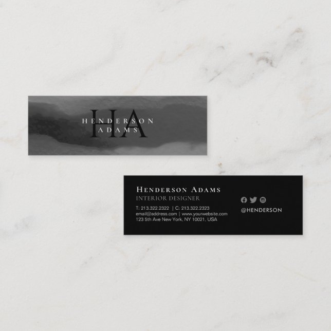 Abstraktes Monogramm mit schwarzem und weißem Wass Mini Visitenkarte (Vorne/Hinten)