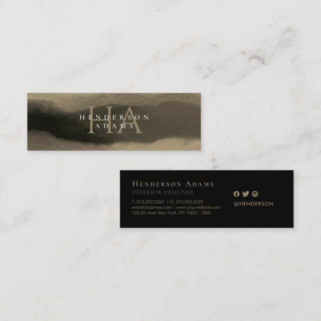 Abstraktes Monogramm mit schwarzer und goldener Wa Mini Visitenkarte (Vorne/Hinten)