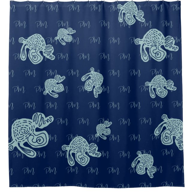 Abstraktes Monogramm-Muster Duschvorhang (Vorderseite)