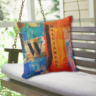 Abstraktes Monogramm Orange Kissen