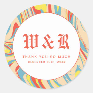 Abstraktes Monogramm Retro Swirl Runder Aufkleber