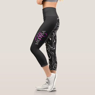 abstraktes Monogramm Schwarz-weißer Damaskus Capri Leggings