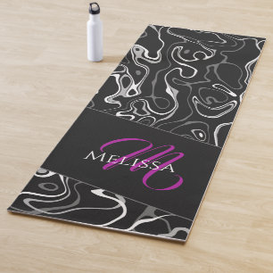 abstraktes Monogramm Schwarz-weißer Damaskus Yogamatte