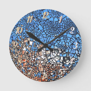 Abstraktes Mosaik aus verkettetem Glas Runde Wanduhr