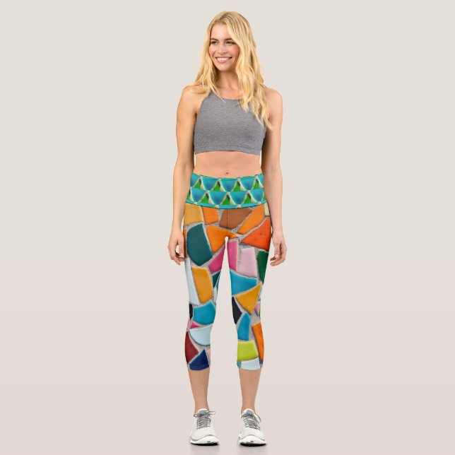 Abstraktes Mosaik Capri Leggings (Vorderseite)