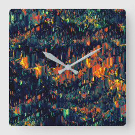 Abstraktes Mosaik eines vertriebenen Lagerfeuers a Quadratische Wanduhr