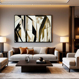 Abstraktes Mosaik Gold und Neutral Leinwanddruck