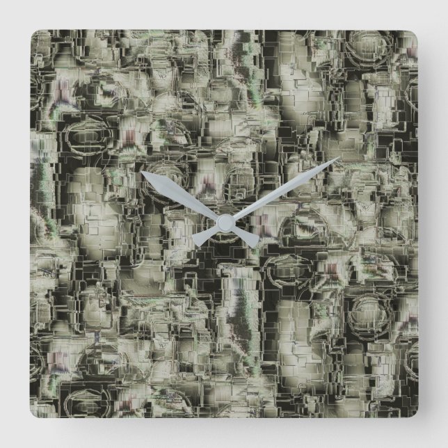 Abstraktes Mosaik in Grautönen Quadratische Wanduhr (Vorderseite)