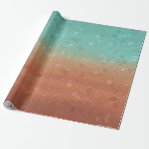 Abstraktes Mosaik in Meeresgrün und Orange Geschenkpapier