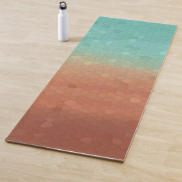Abstraktes Mosaik in Meeresgrün und Orange Yogamatte