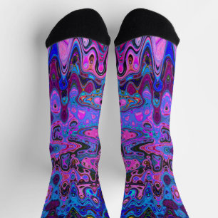 Abstraktes Mosaik Rosa und Blau Wellig Retro Socken