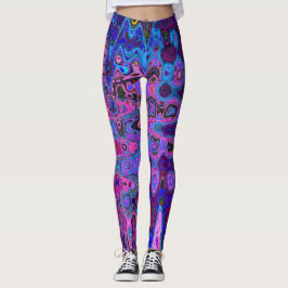 Abstraktes Mosaik-Rosa und blaues Wavy-Retro Leggings