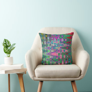 Abstraktes Mosaik Rosa und Grüne Wellen Retro Kissen