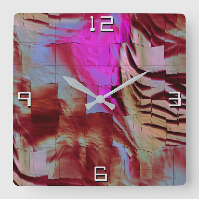 Abstraktes Mosaik zeichnend Felsrosa und rostig Quadratische Wanduhr (Vorderseite)