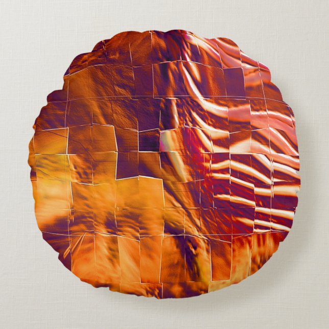 Abstraktes Mosaik zeichnend Rotgold Rundes Kissen (Vorderseite)