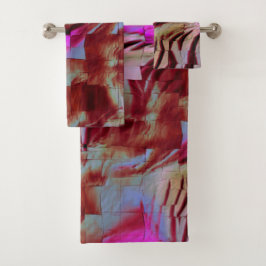 Abstraktes Mosaik zeichnend rustikal rosa und rost Badhandtuch Set