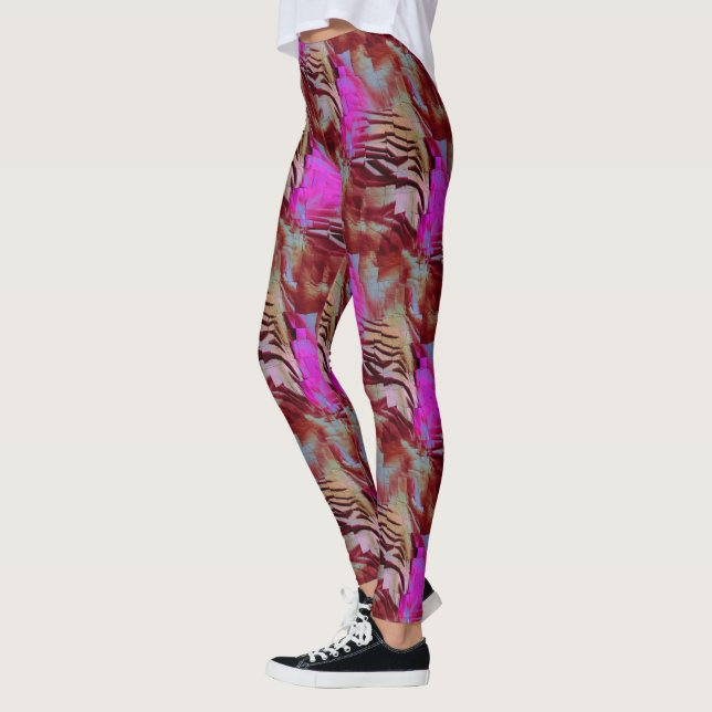 Abstraktes Mosaik zeichnend rustikal rosa und rost Leggings (Links)