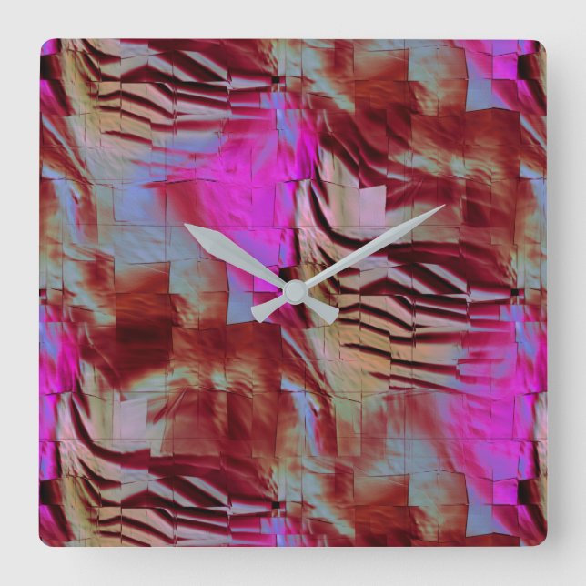 Abstraktes Mosaik zeichnend rustikal rosa und rost Quadratische Wanduhr (Vorderseite)