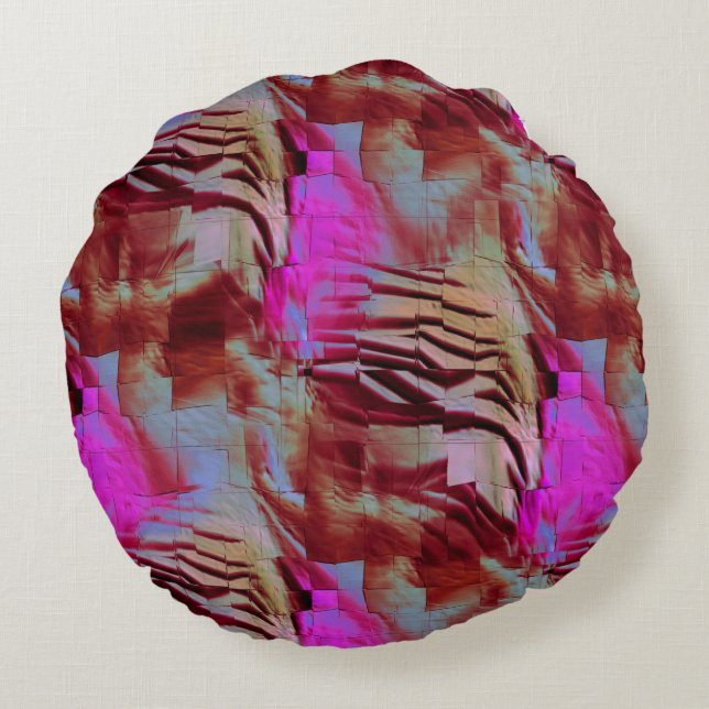 Abstraktes Mosaik zeichnend rustikal rosa und rost Rundes Kissen (Rückseite)